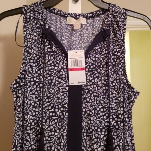 🔥NWT Michael Kors dress, navy/white print. XS. - Picture 2 of 6